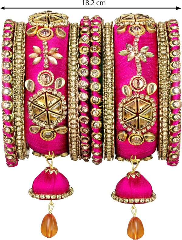 Aheli Royal Design Faux Stone Studded Silk Thread Bangle Chuda Set with Jhumki Tassel Hanging Indian Wedding Fashion Jewelry Gift for Women - Image 3