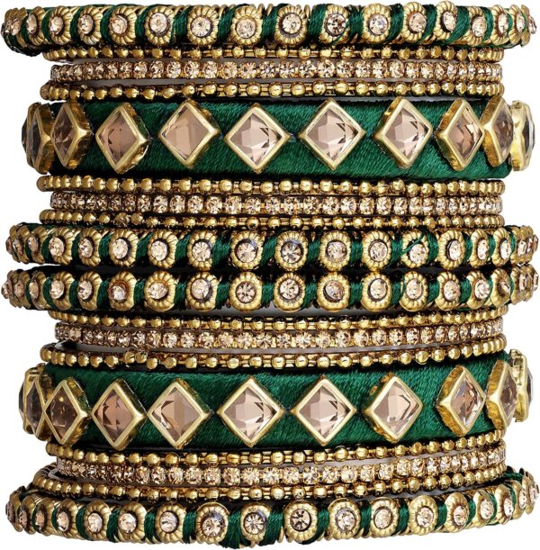 Aheli Matching Floral Kundan Silk Thread Chuda Chura Bangle Set Indian Traditional Bridal Fashion Jewelry Gift for Women