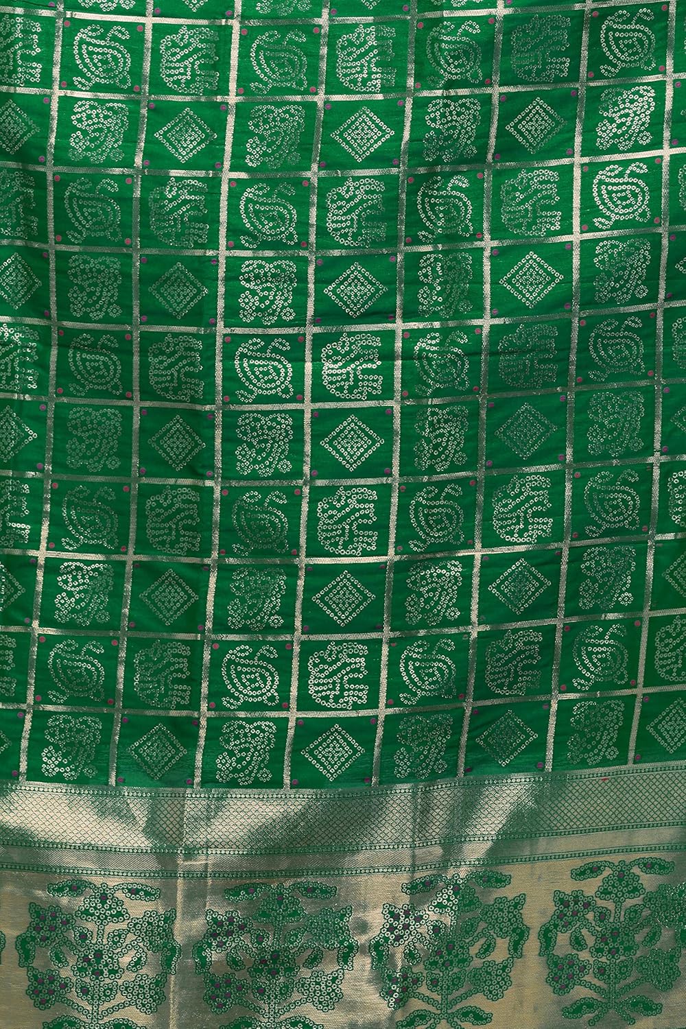 Exotic India Bandhani Gharchola Dupatta with Zari Weave and Brocaded Border - Art Silk - Image 4