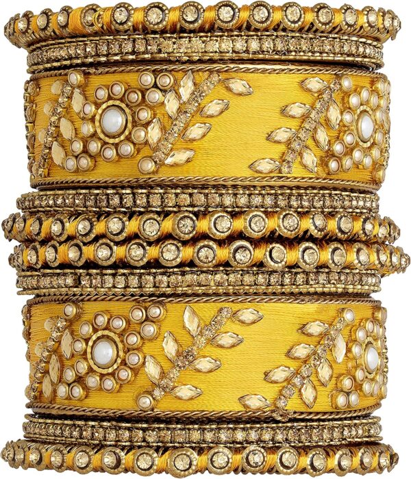 Aheli Traditional Wedding Designer Silk Thread Faux Stone Studded Bridal Bangle Set Chuda Indian Ethnic Bollywood Fashion Jewelry Gift for Women Blue