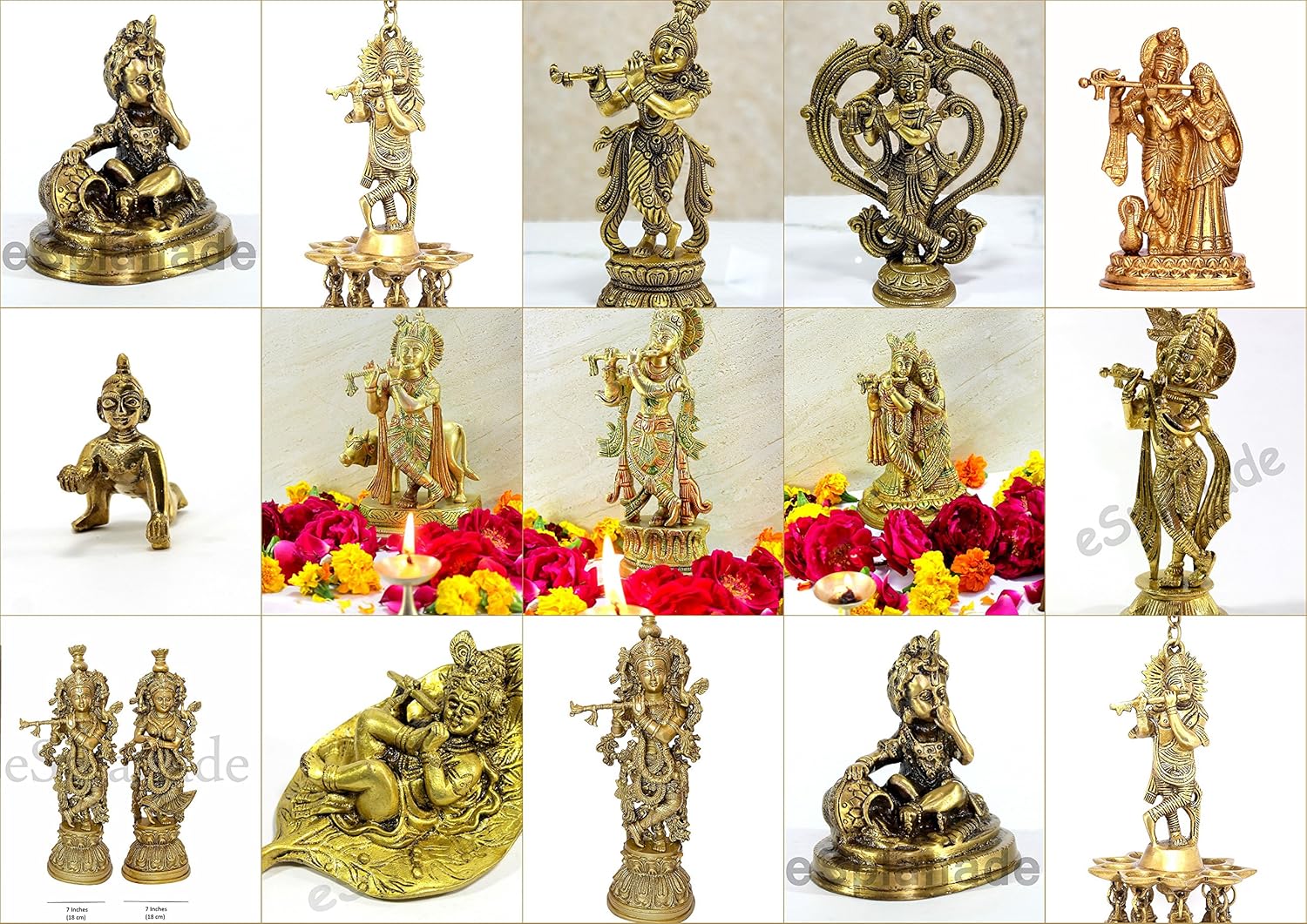 StonKraft - Radha Krishna Pair Murti Idol Statue Sculpture - Brass - 7" - Multicolor - Image 5