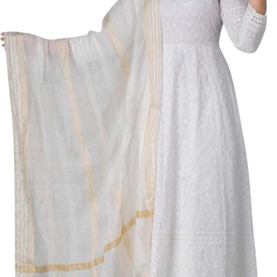 JG JAI GOVINDAM Chikankari Cotton Anarkali Indian Kurti For Women Summer Dress Kurta Pant With Dupatta Set Pakistani Kurta