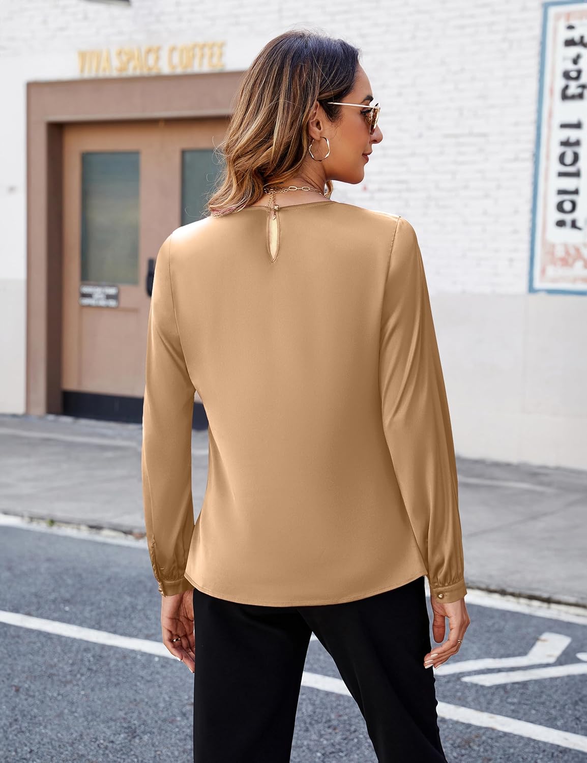 Blooming Jelly Womens Dressy Business Casual Blouse Pleated Long Sleeve Tops Satin Silk Work Shirt Fall Outfits 2024 - Image 3