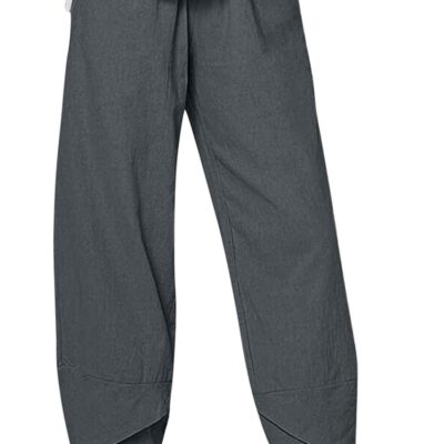 LOAIHA Cotton Linen Casual Summer Capri Pants Printed Cropped Comfy Baggy Trousers with Pockets Palazzo Lounge Pants