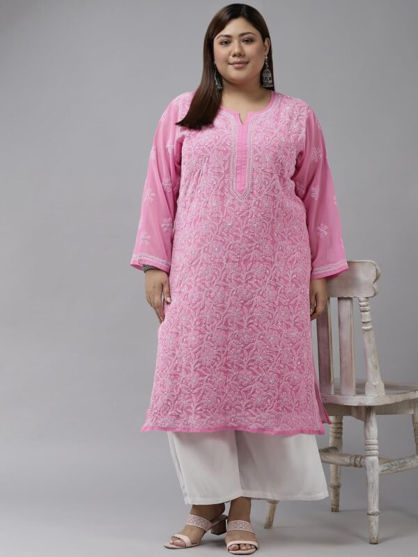 Ada Indian Hand Embroidered Chikankari Ethnic Wear Georgette Kurta Kurti Tunic for Women A95504 - Image 4