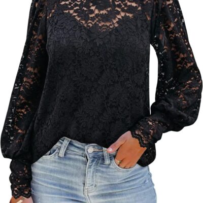 DOROSE Womens Tops and Blouses Dressy Casual Lace Floral Long Sleeve Shirts