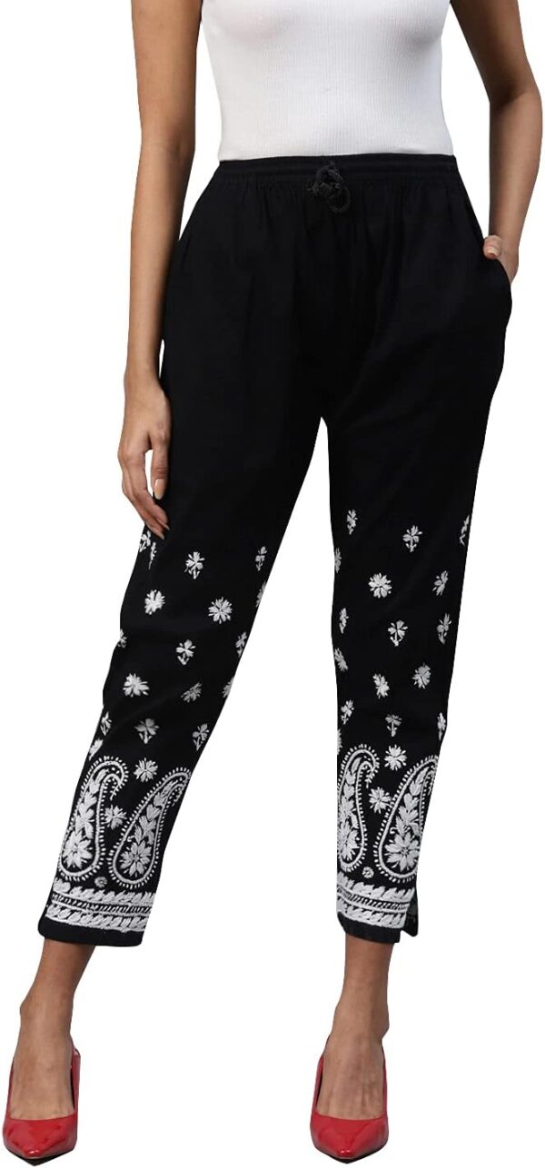 Ada Indian Hand Embroidered Chikankari Cotton Palazzo Pant for Women A711125 Black