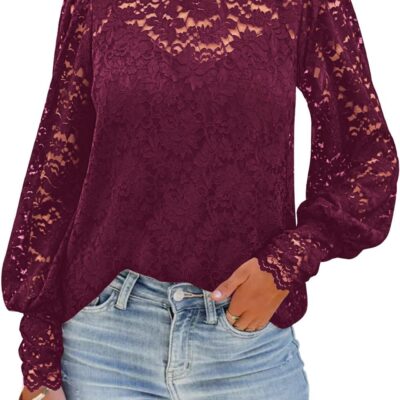 DOROSE Womens Tops and Blouses Dressy Casual Lace Floral Long Sleeve Shirts