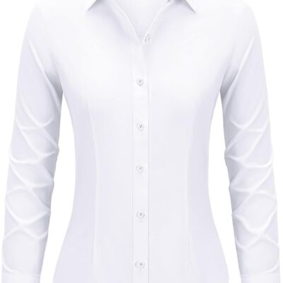 Button Down Shirts for Women Fitted Dress Shirts Collared Long Sleeve Soft Wrinkle Free Blouses Work Office Tunic Tops