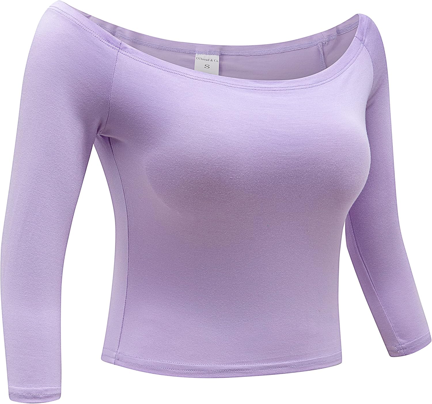 OThread & Co. Women's Off Shoulder 3/4 Sleeve Crop Top Comfy Basic Stretch Layer Shirt - Image 3