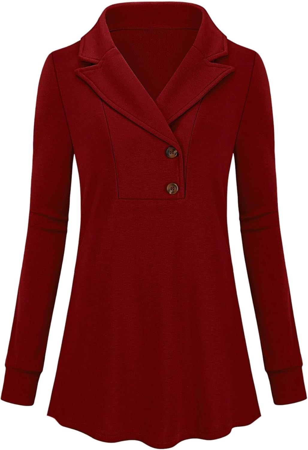 Micoson Women's Long Sleeve Button Lapel Tunic Tops V Neck Business Casual Swing Sweatshirt Pullover - Image 2