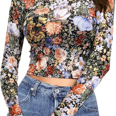 Mesh Top Women See Through Tops Long Sleeve Mesh Crop Top Clubwear Going Out Tops