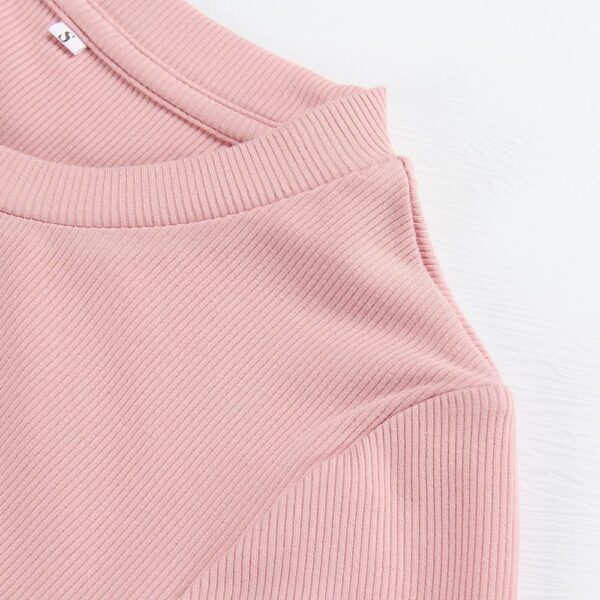 Artfish Women's Round Neck Long Sleeve Knit Ribbed Fitted Crop Top Casual Basic Shirts - Image 3