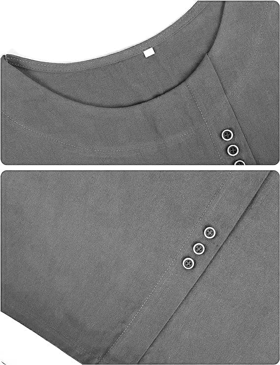 Women's Cotton Linen Shirts Short Sleeve Crewneck Blouse Button Casual Loose Fit T Shirt Tunic Tops for Summer - Image 5