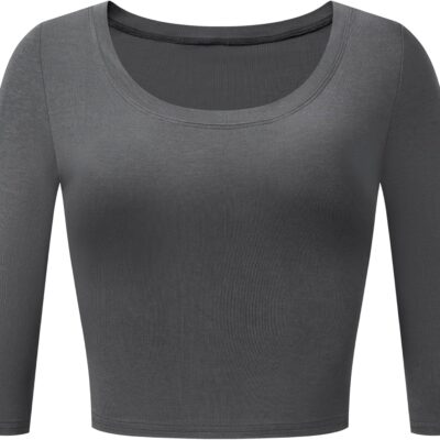 OThread & Co. Women's 3/4 Sleeve Scoop Neck Crop Top Basic Comfy Ribbed Knit Tee