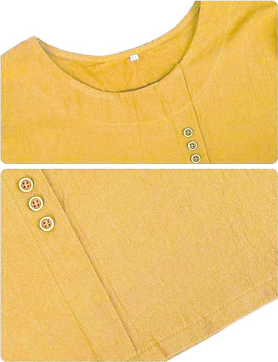 Women's Cotton Linen Shirts Short Sleeve Crewneck Blouse Button Casual Loose Fit T Shirt Tunic Tops for Summer - Image 5