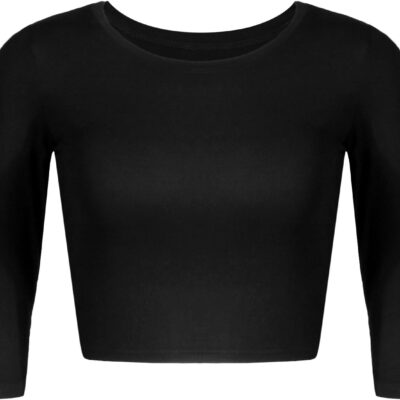Women Slim Fit Basic Round Neck 3/4 Sleeve Casual Y2K Cute Yoga Crop Top Workout Shirts