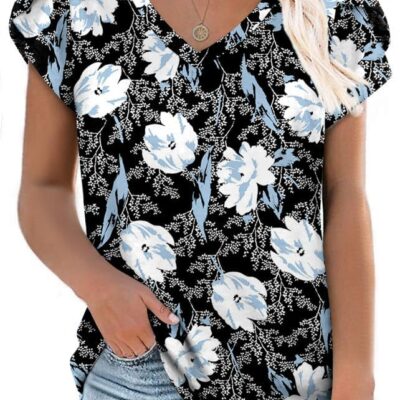 CATHY 2025 Womens Tops Spring Summer Shirt Tunics Short Sleeve Casual T-Shirts Blouse V Neck with Leggings S-4XL