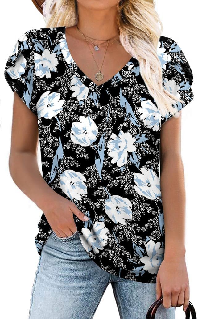 CATHY 2025 Womens Tops Spring Summer Shirt Tunics Short Sleeve Casual T-Shirts Blouse V Neck with Leggings S-4XL