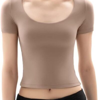 PUMIEY Women's Scoop Neck Short Sleeve T Shirt Slim Fit Sexy Tops Smoke Cloud Collection