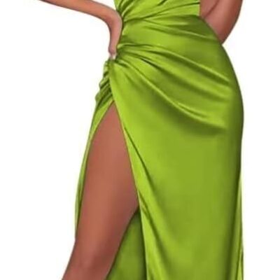 One Shoulder Satin Bridesmaid Dresses for Women 2025 Mermaid Prom Dress for Wedding Long Formal Dress with Slit PA382