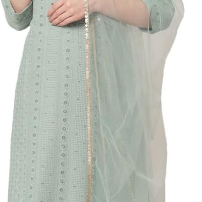 Shopping Queen Women's Silk Blend Chikankari Embroidery Kurta set with Dupatta