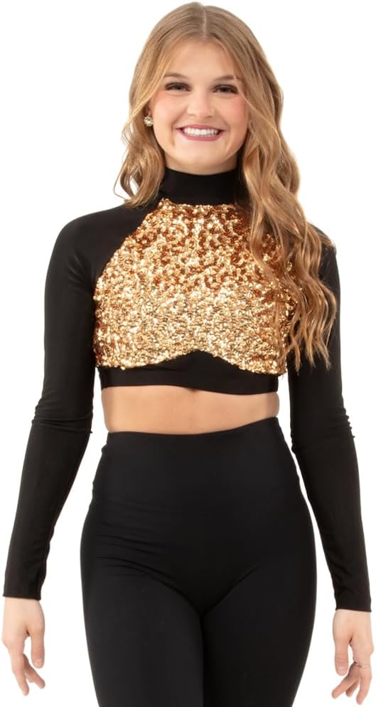 Youth Long Sleeve Sequin Performance Crop Top - Image 4