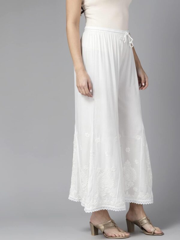 Ada Handcrafted Indian Chikankari Women's Rayon White Flared Palazzo Sharara Pant A711171 - Image 3