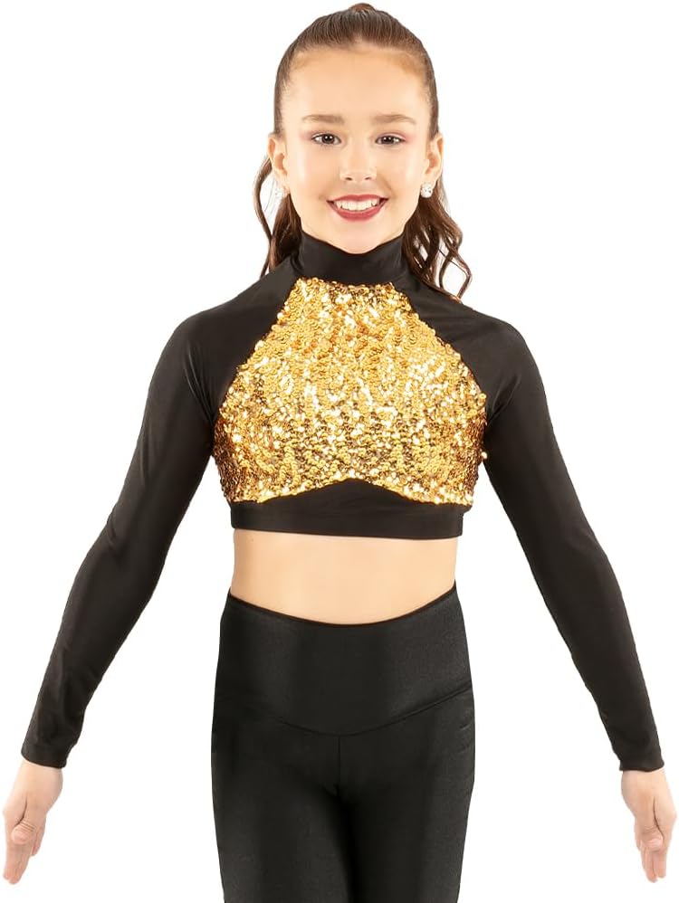 Youth Long Sleeve Sequin Performance Crop Top