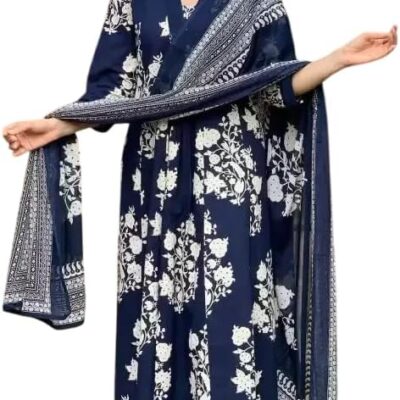 Indian Pakistani Salwar Suit Kurti Set Women Party Wear Top Tunic Salwar Kameez Navy Blue