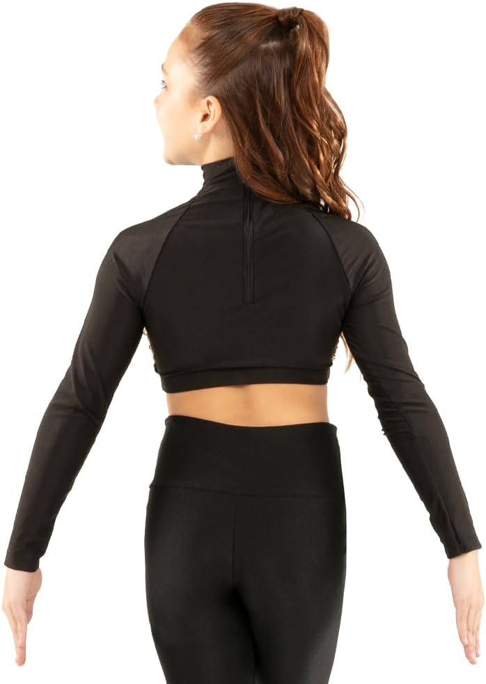 Youth Long Sleeve Sequin Performance Crop Top - Image 2