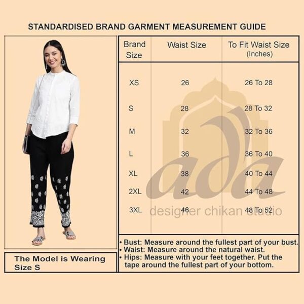 Ada Indian Hand Embroidered Chikankari White Viscose Georgette Palazzo Pant for Women A711178 - Image 3