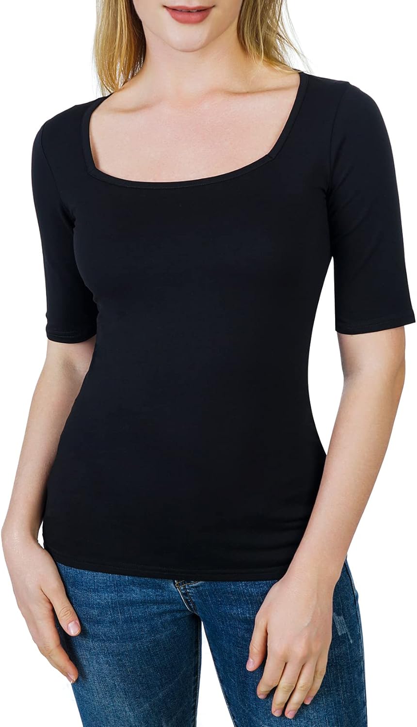 Women's Half Sleeve Square Neck Slim-Fit Tee Tops - Image 5