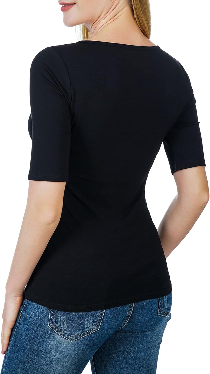 Women's Half Sleeve Square Neck Slim-Fit Tee Tops - Image 3