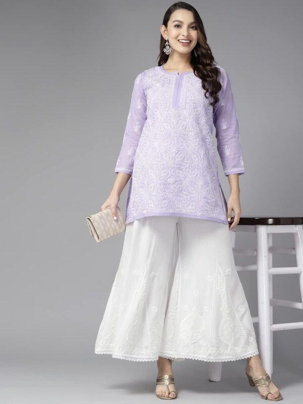 Ada Handcrafted Indian Chikankari Women's Rayon White Flared Palazzo Sharara Pant A711171 - Image 6