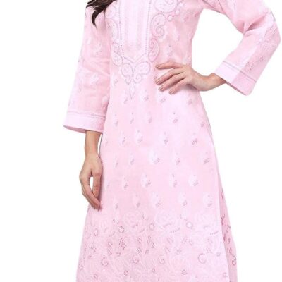 Ada Indian Hand Embroidered Women's Traditional Chikankari Cotton Kurta Kurti Tunic A220999