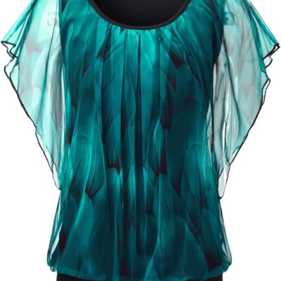 BAISHENGGT Womens Summer Tops Flutter Short Sleeve Pleated Front Mesh Shirts Dressy Casual Blouses