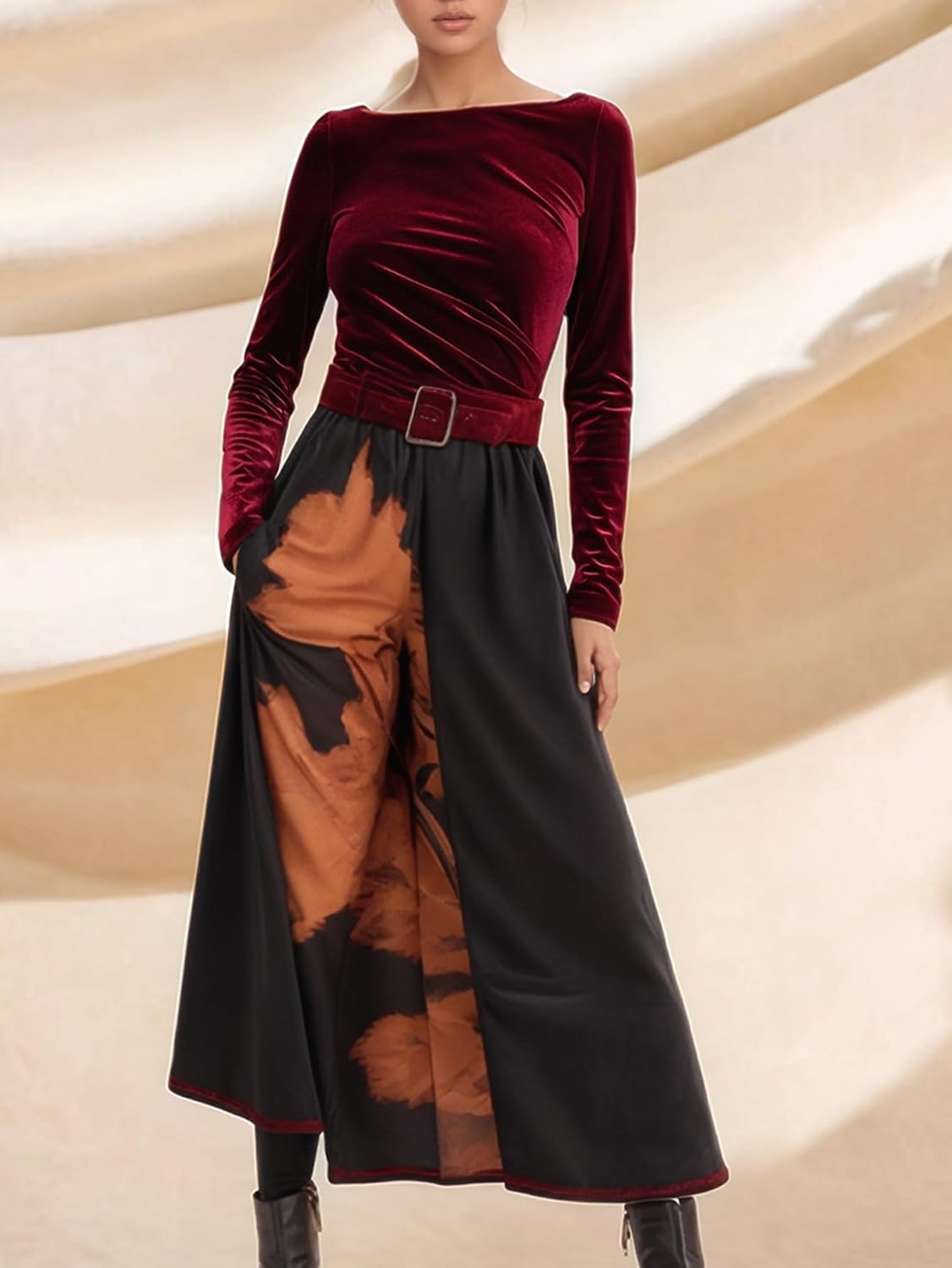 Velvet Tops for Women Boat Neck Long Sleeve Slim Fitted Blouse Casual Going Out Business Shirts - Image 4