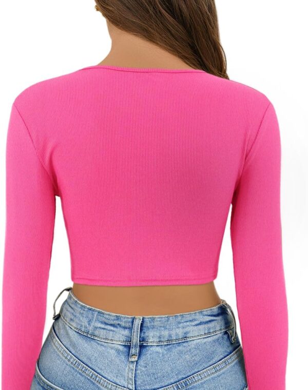Womens Crewneck Long Sleeveed T-Shirts Sparkly Rhinestone Fringed Crop Tops Slim Tunic Blouse Casual Streetwear - Image 2