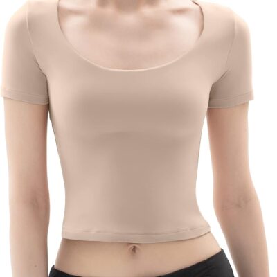 PUMIEY Women's Scoop Neck Short Sleeve T Shirt Slim Fit Sexy Tops Smoke Cloud Collection