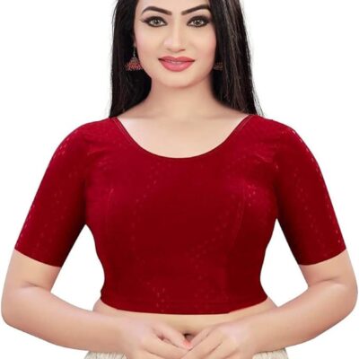 Readymade Saree Blouse For Women Round Neck Cotton Lycra Stretchable Stylish Look