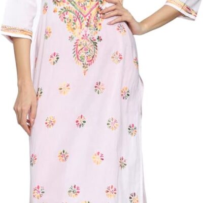 Ada Indian Hand Embroidered Chikankari Straight Cotton Kurti Kurta Tunic Dress for Women A188048