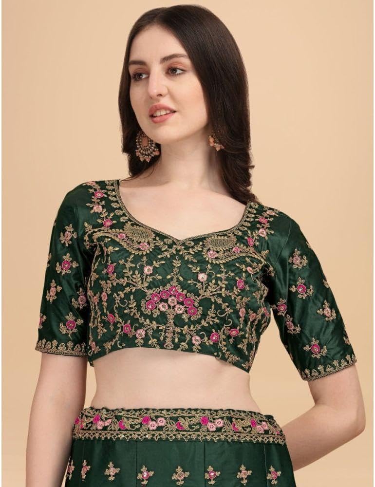 Indian Wedding Bottle Green satin silk sequins embroidery lehenga choli - Image 5