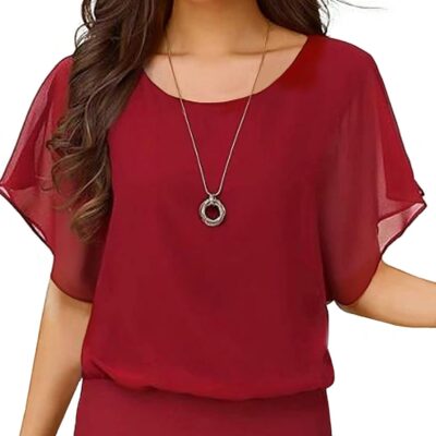 Neineiwu Women's Summer Loose Casual Short Sleeve Chiffon Top T-Shirt Blouse