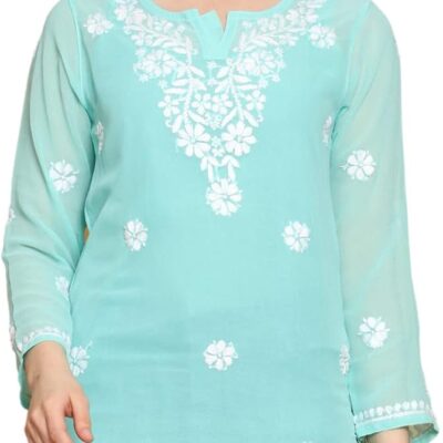 Ada Indian Hand Embroidered Chikankari Women's Georgette Kurti Top Tunic Shirt with inner A911300