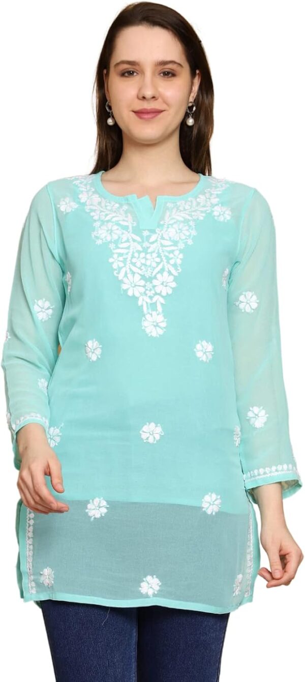 Ada Indian Hand Embroidered Chikankari Women's Georgette Kurti Top Tunic Shirt with inner A911300