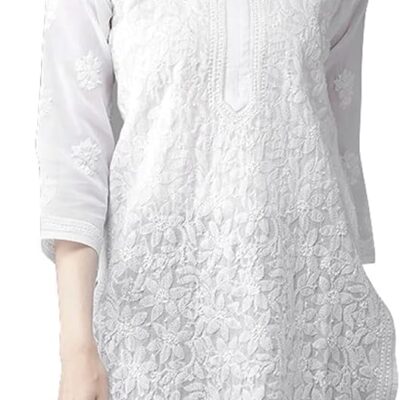 Ada Indian Hand Embroidered Traditional Chikanakri Women's Cotton Kurta Kurti Tunic Dress A411165