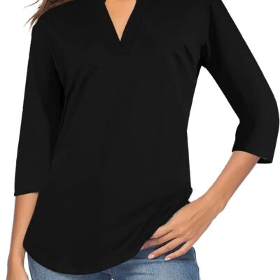 CEASIKERY Women's 3/4 Sleeve V Neck Tops Casual Tunic Blouse Loose Shirt