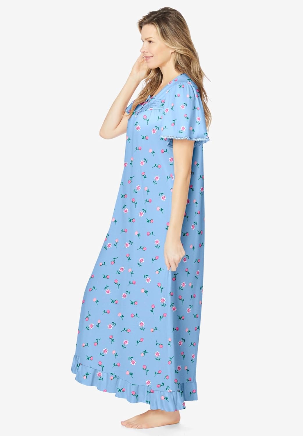 Dreams & Co. Women's Plus Size Long Floral Print Cotton Gown - Image 3