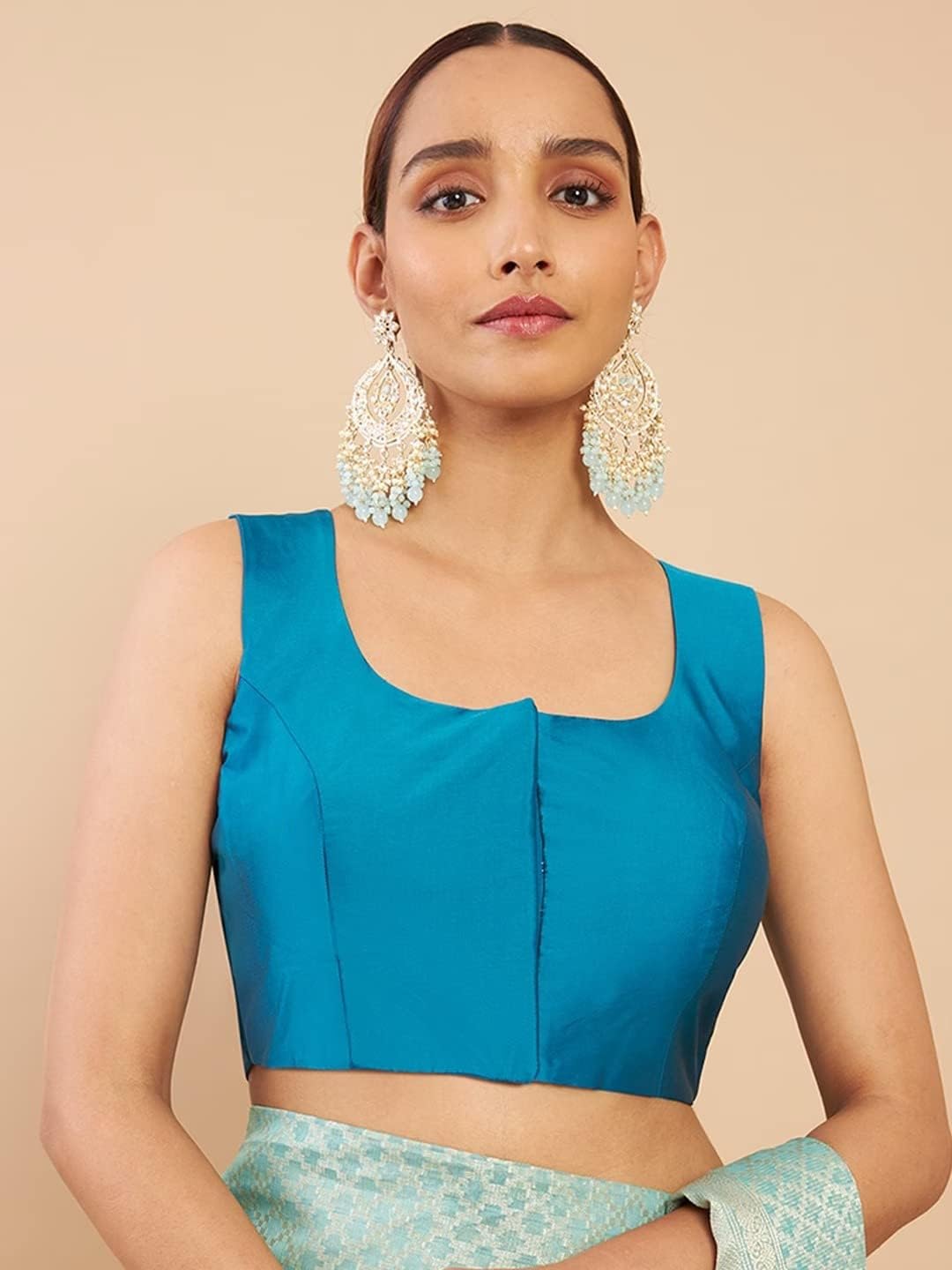 Indian Designer Party wear Art Silk Saree Blouse for Women Solid Readymade Indian Style Choli Top - Image 2